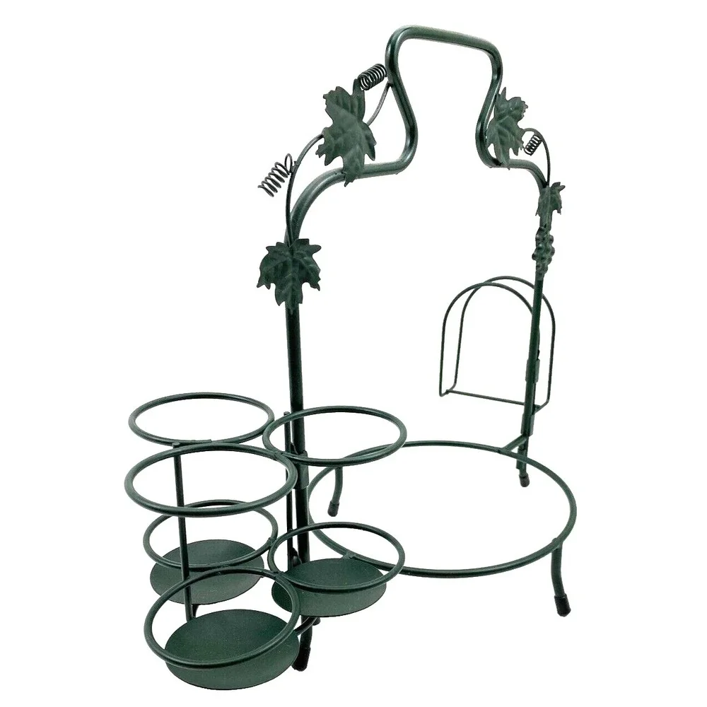 Buffet Plate or Pie Caddy with Utensils & Napkin Holder Green Grapevine Motif